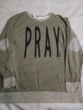 LAT Apparel PRAY Sweatshirt Womens L Elbow Patch Graphic Faith Top